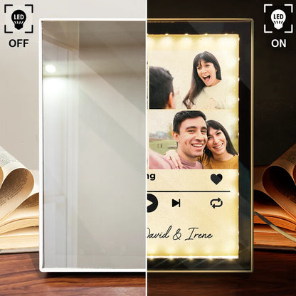 Custom Photo QR Code Music Lovers Couple Favorite Song - Personalized LED Mirror Frame Lamp