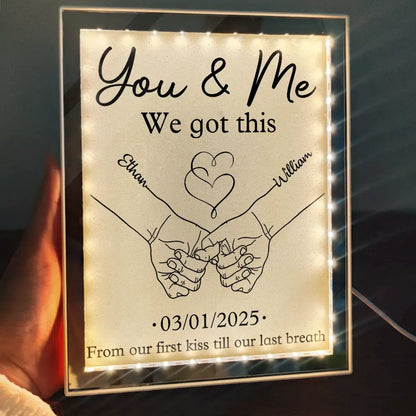 Couple Holding Hands From Our First Kiss - Personalized LED Mirror Frame Lamp