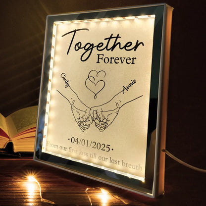 Couple Holding Hands From Our First Kiss - Personalized LED Mirror Frame Lamp