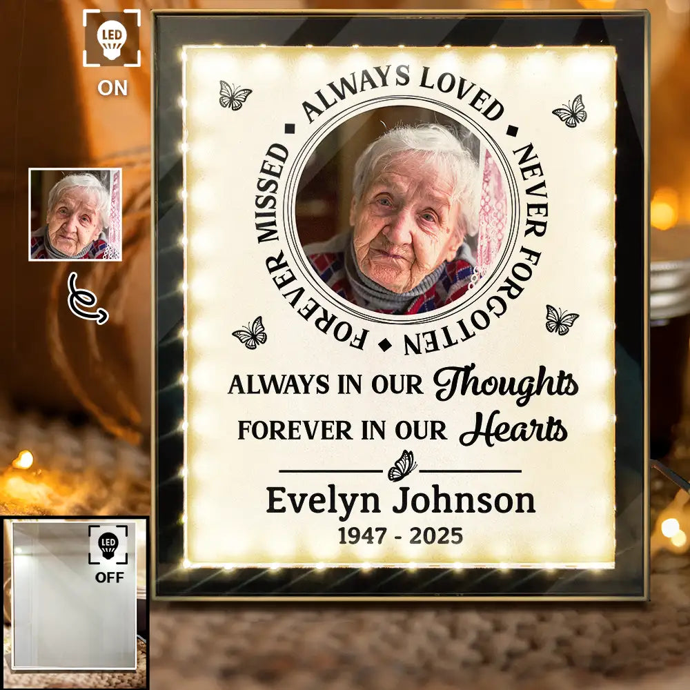 Custom Photo Memorial Always In Our Thoughts - Personalized LED Mirror Frame Lamp