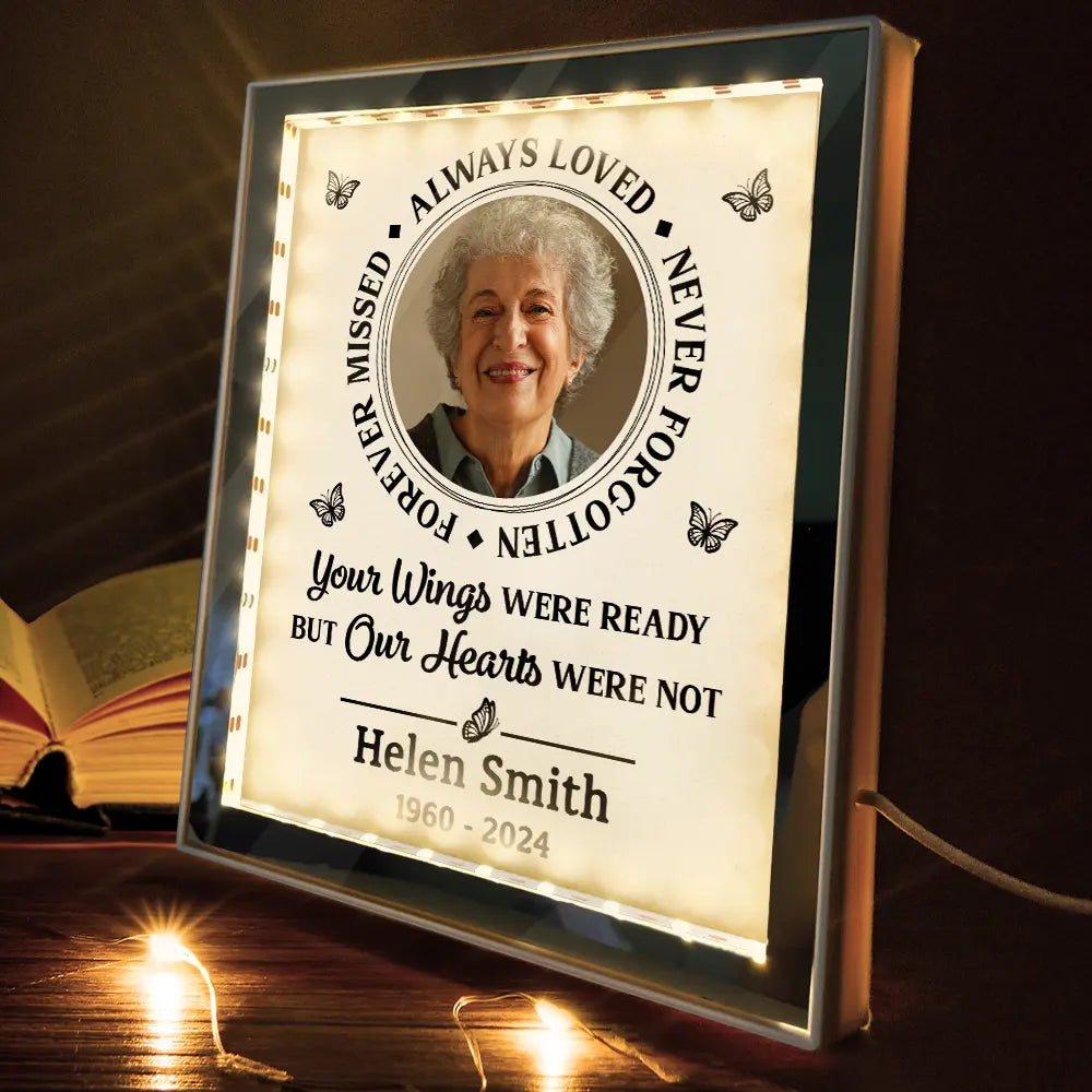 Custom Photo Memorial Always In Our Thoughts - Personalized LED Mirror Frame Lamp