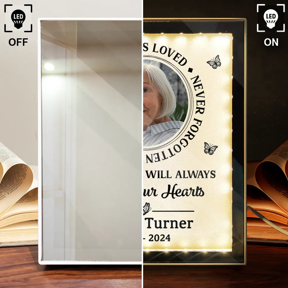 Custom Photo Memorial Always In Our Thoughts - Personalized LED Mirror Frame Lamp