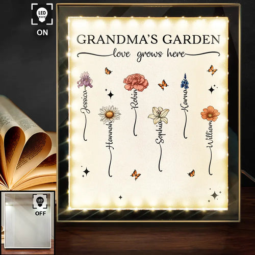 Grandma's Garden Birth Month Flower - Personalized LED Mirror Frame Lamp