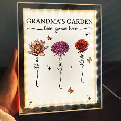Grandma's Garden Birth Month Flower - Personalized LED Mirror Frame Lamp