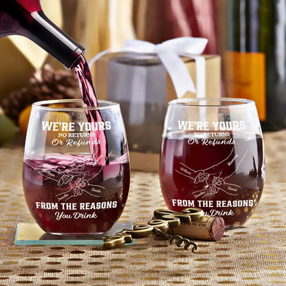 We're Yours No Returns Or Refunds Hands In Hands - Personalized Stemless Wine Glass