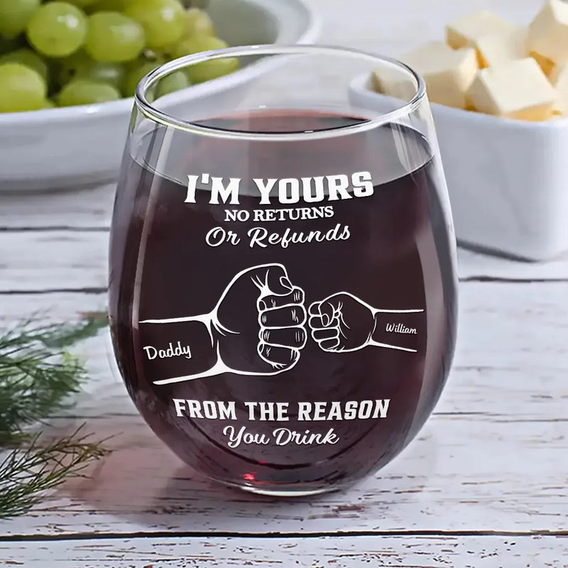 We're Yours No Returns Or Refunds Hands In Hands - Personalized Stemless Wine Glass