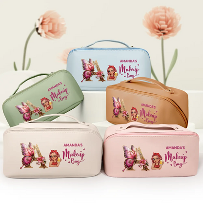 Flower Butterfly Monogram Little Reminder You're Beautiful - Personalized Leather Makeup Bag