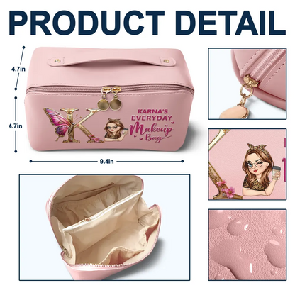 Flower Butterfly Monogram Little Reminder You're Beautiful - Personalized Leather Makeup Bag