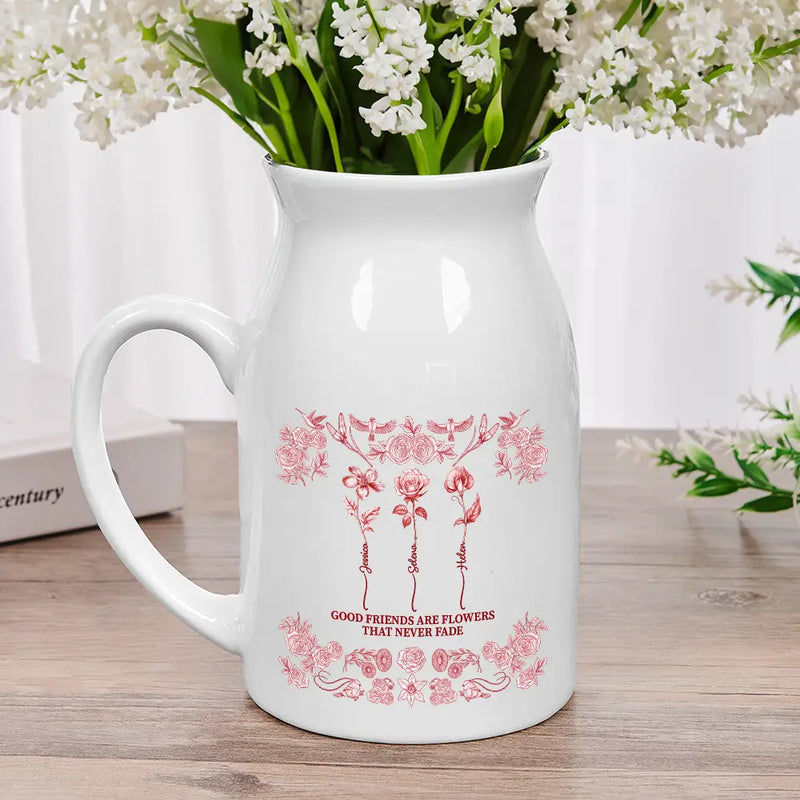 Toile De Jouy Birth Flower Grow An Old Friend - Personalized Ceramic Flower Vase