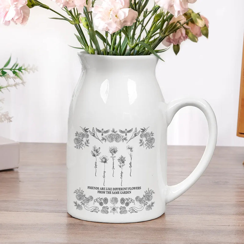 Toile De Jouy Birth Flower Grow An Old Friend - Personalized Ceramic Flower Vase