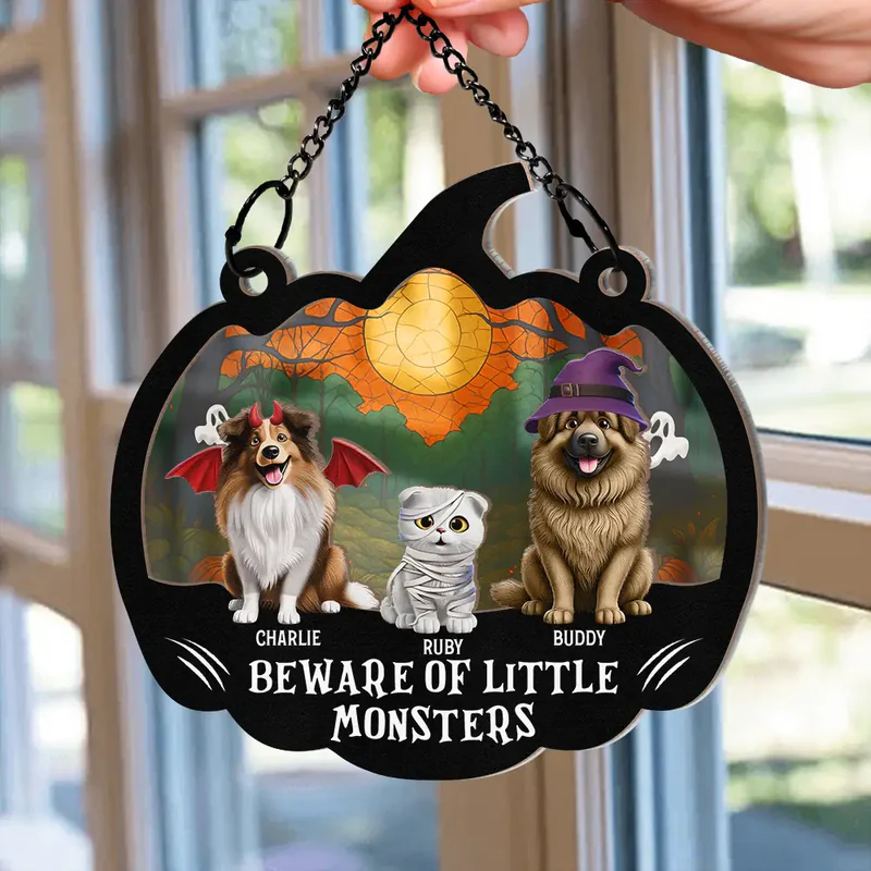 Beware Of Little Woofsters & Meownsters - Personalized Window Hanging Suncatcher Ornament