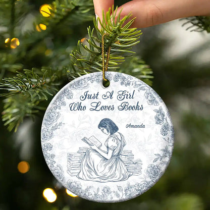 A Girl Who Loves Books Chinoiserie Toile De Jouy - Personalized Circle Acrylic Ornament