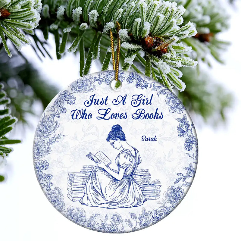 A Girl Who Loves Books Chinoiserie Toile De Jouy - Personalized Circle Acrylic Ornament