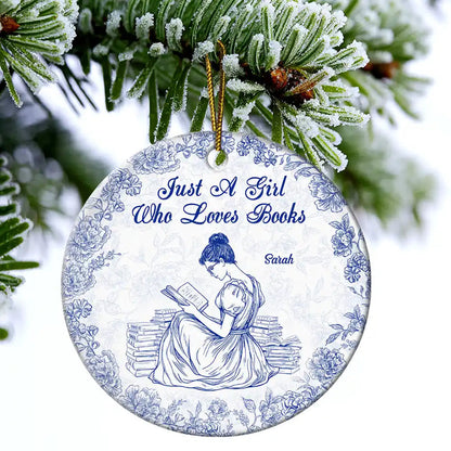A Girl Who Loves Books Chinoiserie Toile De Jouy - Personalized Circle Acrylic Ornament