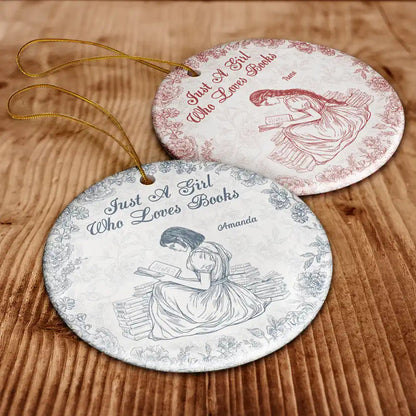 A Girl Who Loves Books Chinoiserie Toile De Jouy - Personalized Circle Acrylic Ornament