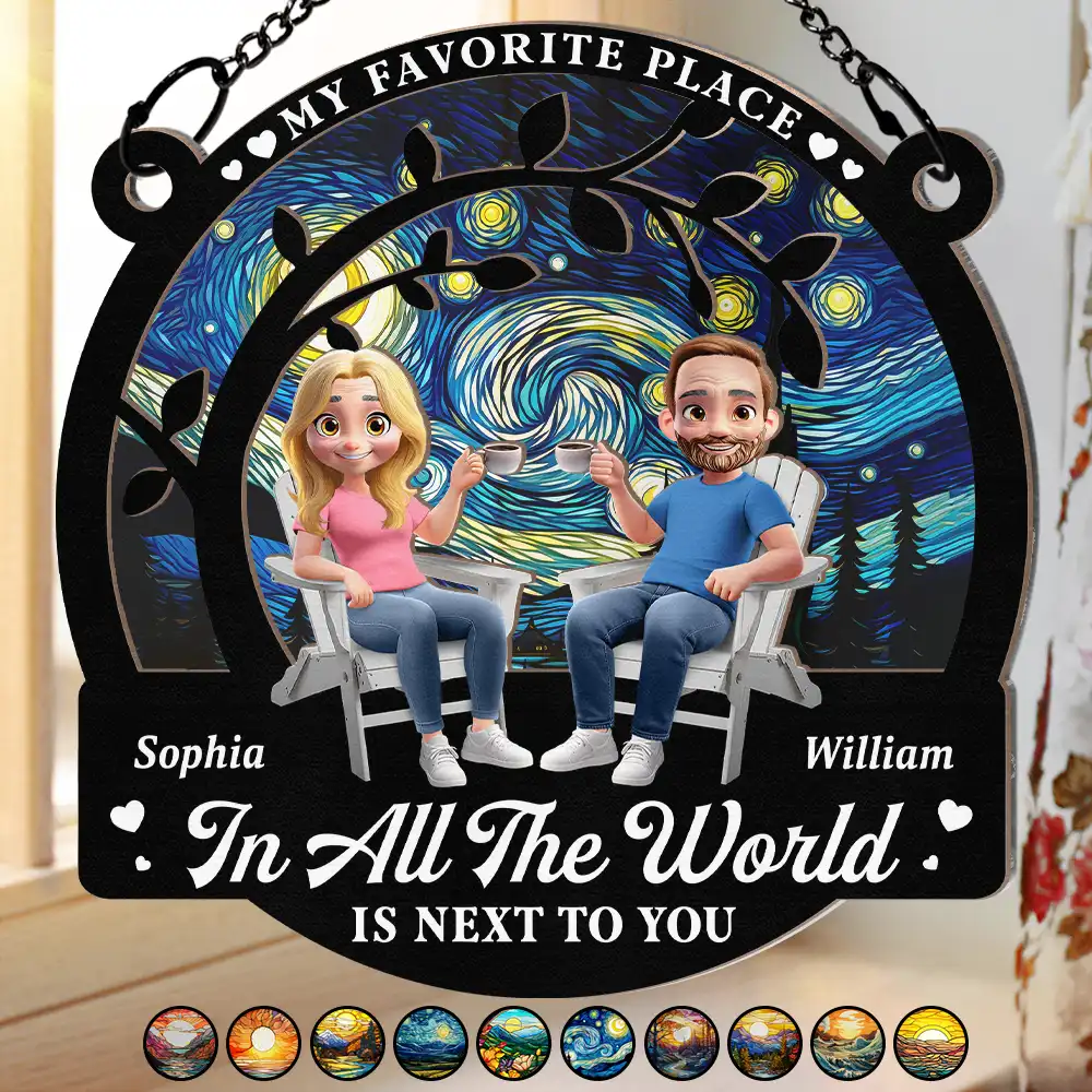 Couple Starry Night My Favorite Place In All The World - Personalized Window Hanging Suncatcher Ornament