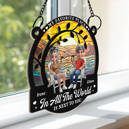 Couple Starry Night My Favorite Place In All The World - Personalized Window Hanging Suncatcher Ornament