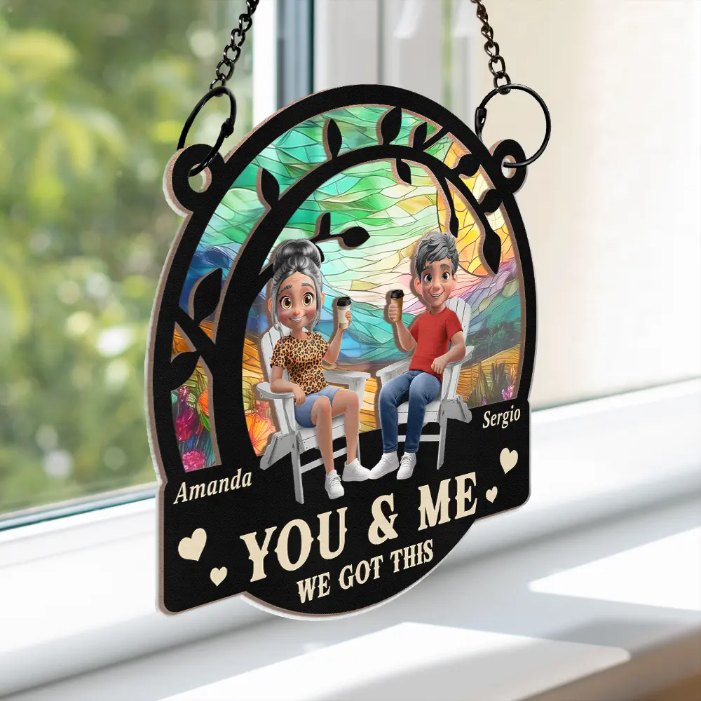 3D Effect Old Couple From Our First Kiss - Personalized Window Hanging Suncatcher Ornament