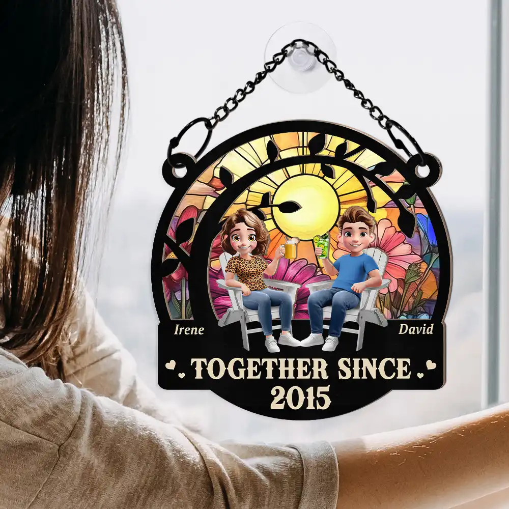 3D Effect Old Couple From Our First Kiss - Personalized Window Hanging Suncatcher Ornament