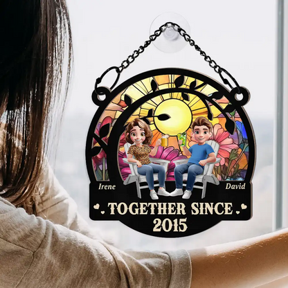 3D Effect Old Couple From Our First Kiss - Personalized Window Hanging Suncatcher Ornament