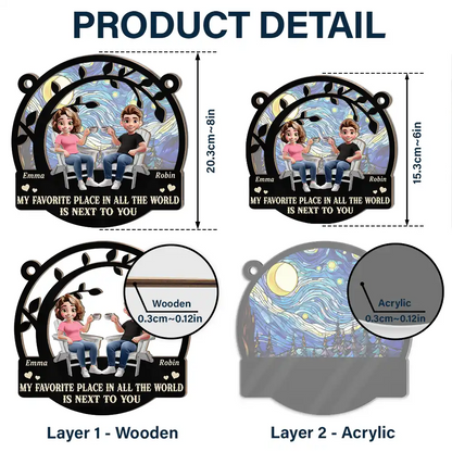 3D Effect Old Couple From Our First Kiss - Personalized Window Hanging Suncatcher Ornament