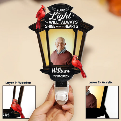 Custom Photo Cardinal Bird Your Light Will Always Shine - Personalized Plug-in Night Light
