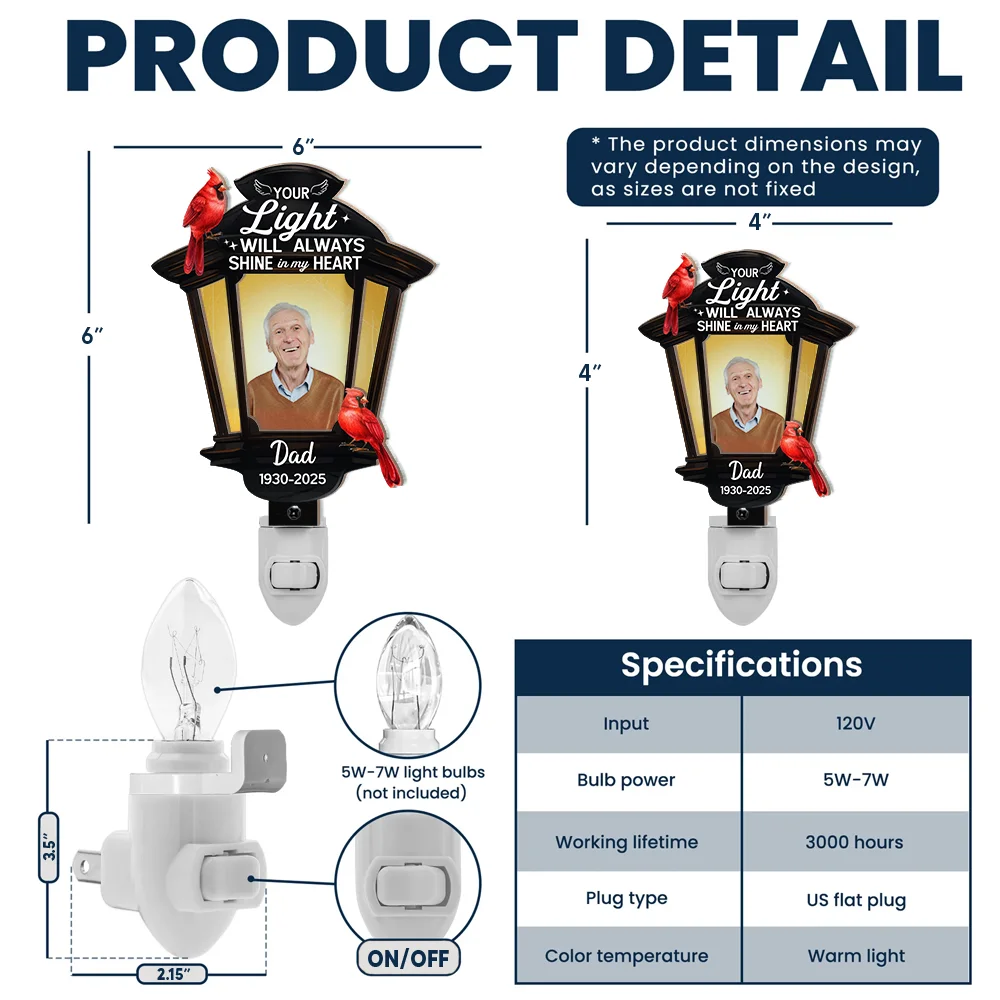 Custom Photo Cardinal Bird Your Light Will Always Shine - Personalized Plug-in Night Light