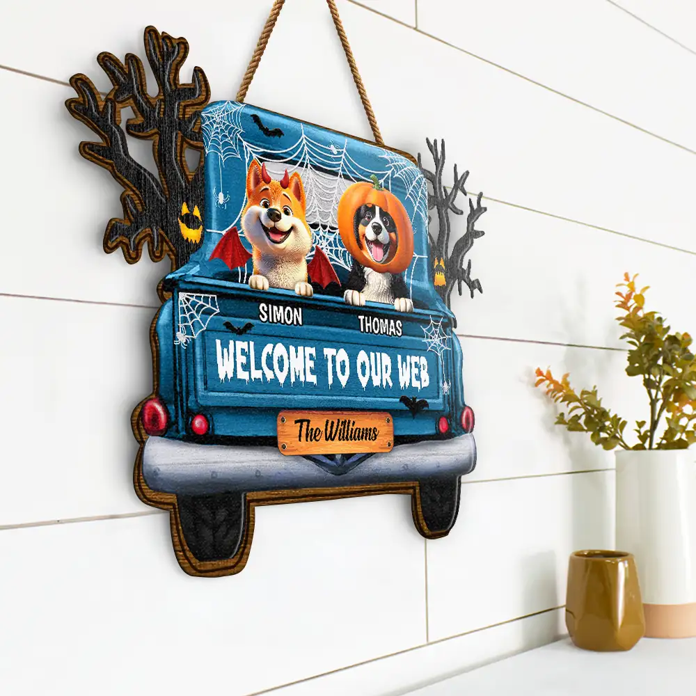 Welcome To Our Web Halloween Truck - Personalized Custom Shaped Wood Sign
