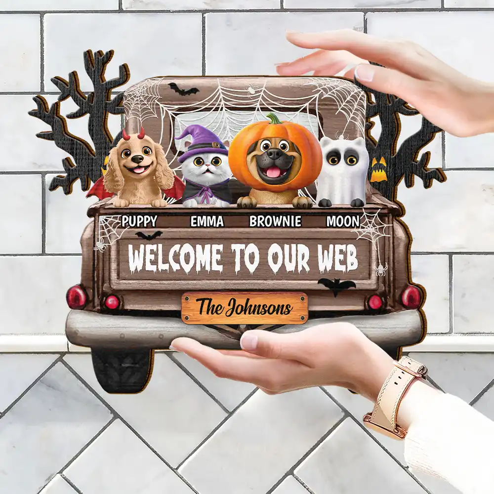 Welcome To Our Web Halloween Truck - Personalized Custom Shaped Wood Sign