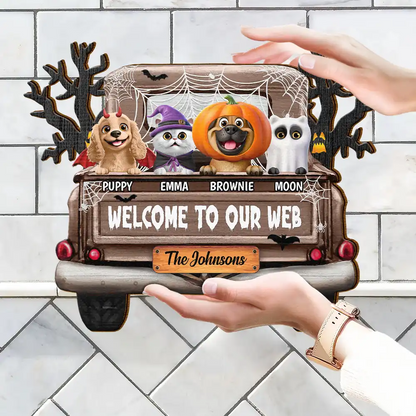 Welcome To Our Web Halloween Truck - Personalized Custom Shaped Wood Sign