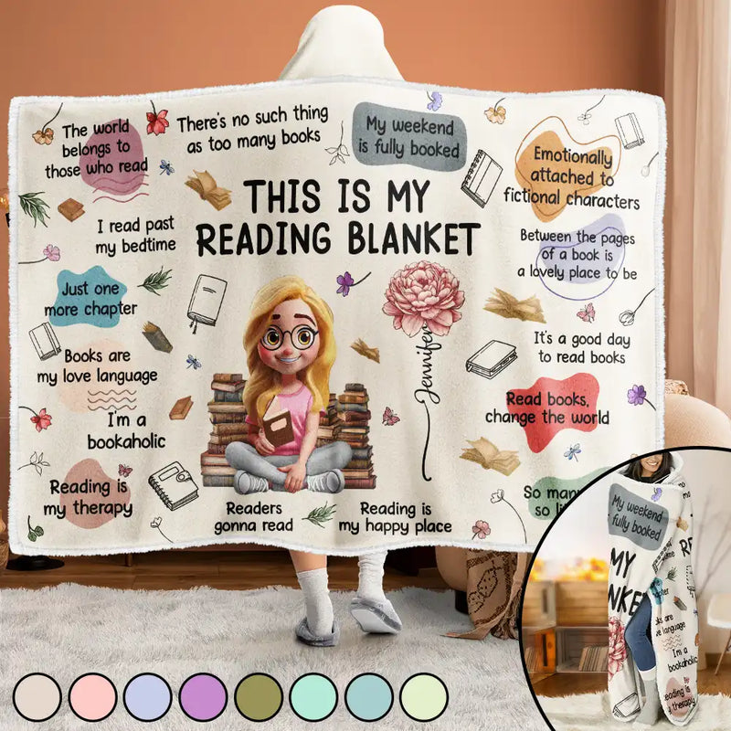 This Is My Reading Blanket Birth Month Flower - Personalized Wearable Hooded Blanket