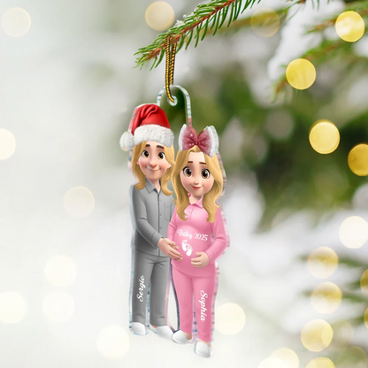 3D Effect Couple Expecting Parents, Baby Expecting, Baby Announcement - Personalized Custom Shaped Acrylic Ornament