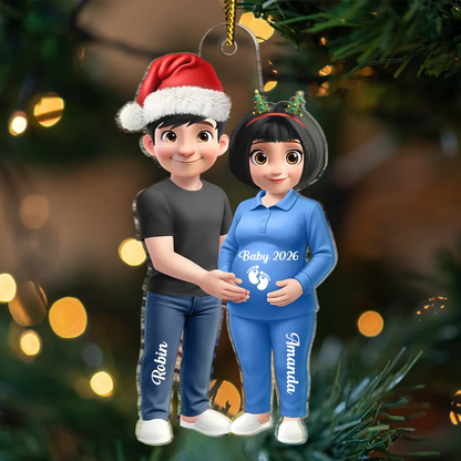 3D Effect Couple Expecting Parents, Baby Expecting, Baby Announcement - Personalized Custom Shaped Acrylic Ornament