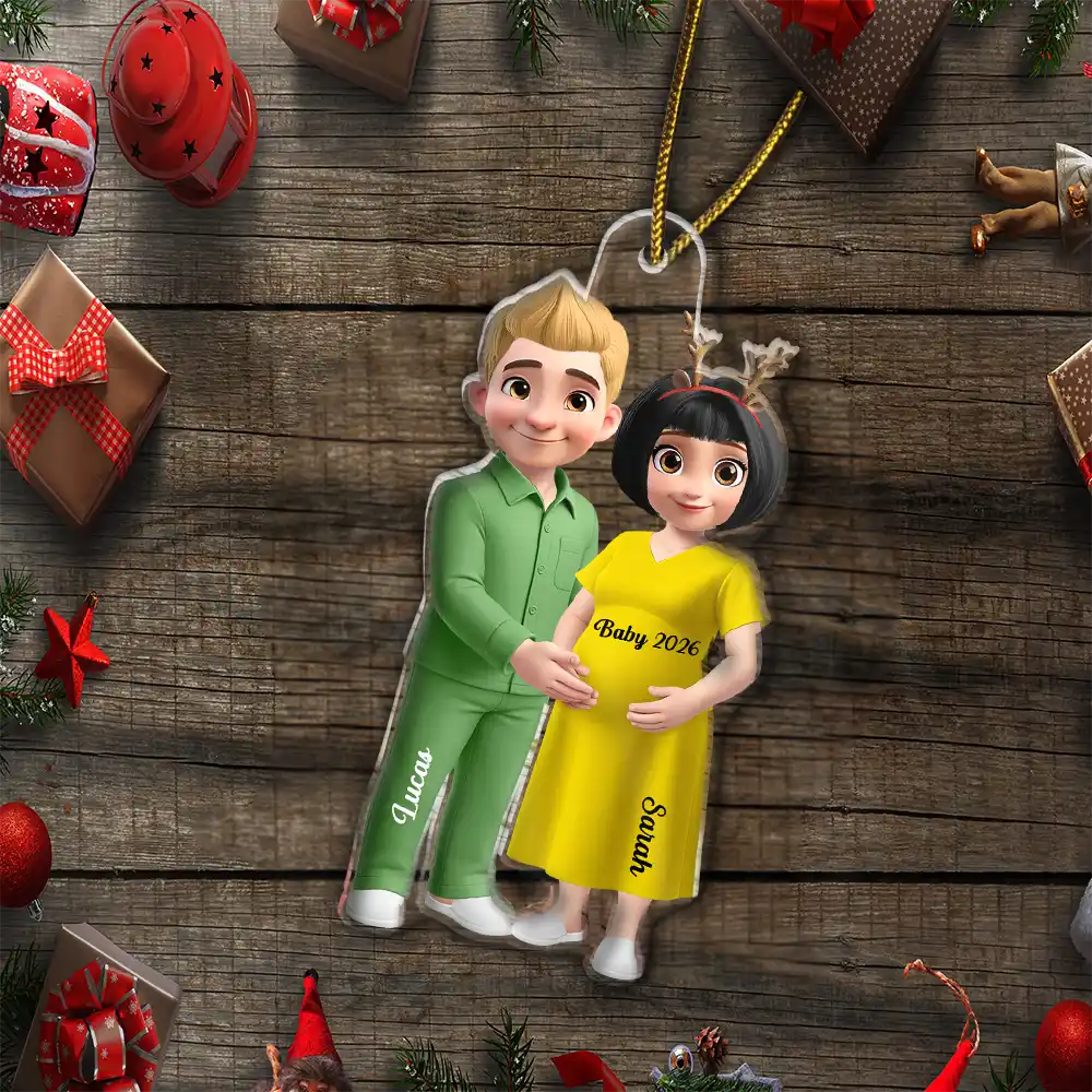 3D Effect Couple Expecting Parents, Baby Expecting, Baby Announcement - Personalized Custom Shaped Acrylic Ornament