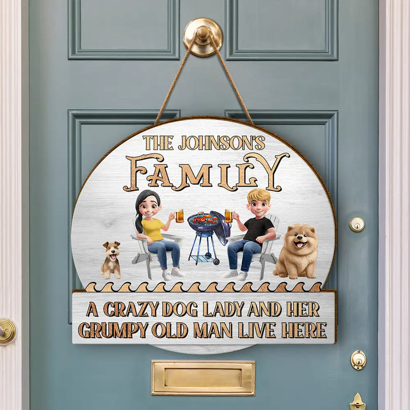 A Crazy Dog Lady & Her Grumpy Old Man Dog Couple - Personalized Custom Shaped Wood Sign