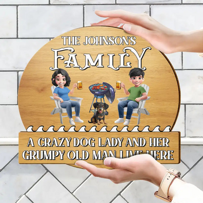 A Crazy Dog Lady & Her Grumpy Old Man Dog Couple - Personalized Custom Shaped Wood Sign