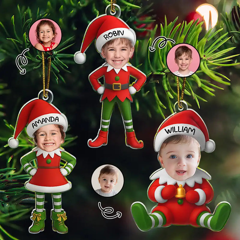 Christmas Kid Baby Little Elf 3D Effect - Personalized Custom Shaped Acrylic Ornament