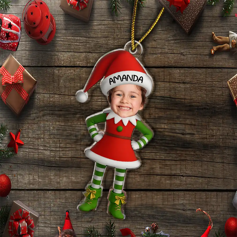 Christmas Kid Baby Little Elf 3D Effect - Personalized Custom Shaped Acrylic Ornament