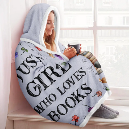 My Reading Blanket Reading Girl With Birth Month Flower - Personalized Wearable Hooded Blanket
