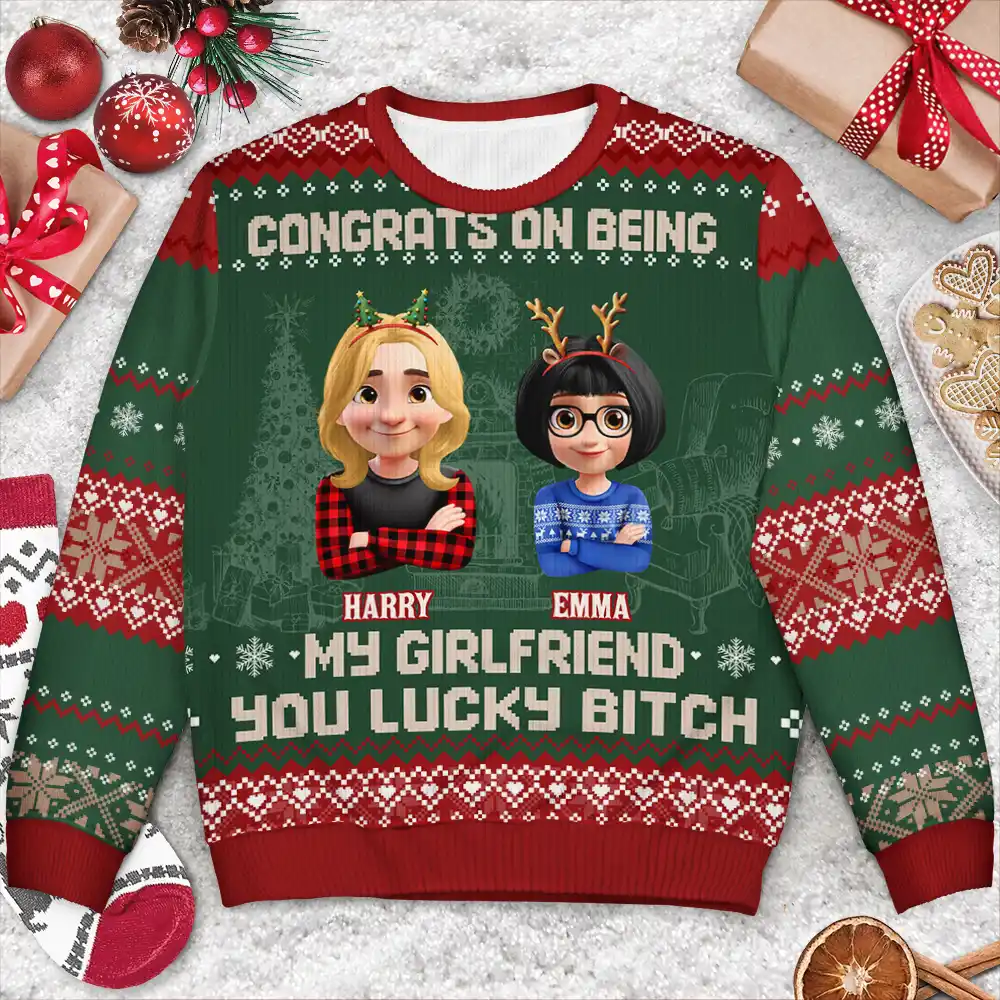 Christmas Couple Congrats On Being My Husband You Lucky Man - Personalized Unisex Ugly Sweater