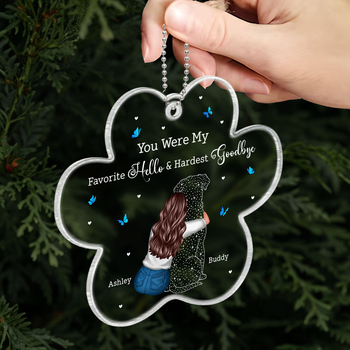 Dog Memorial Sitting Back View Memorial Keepsake Sympathy Gift Personalized Acrylic Ornament