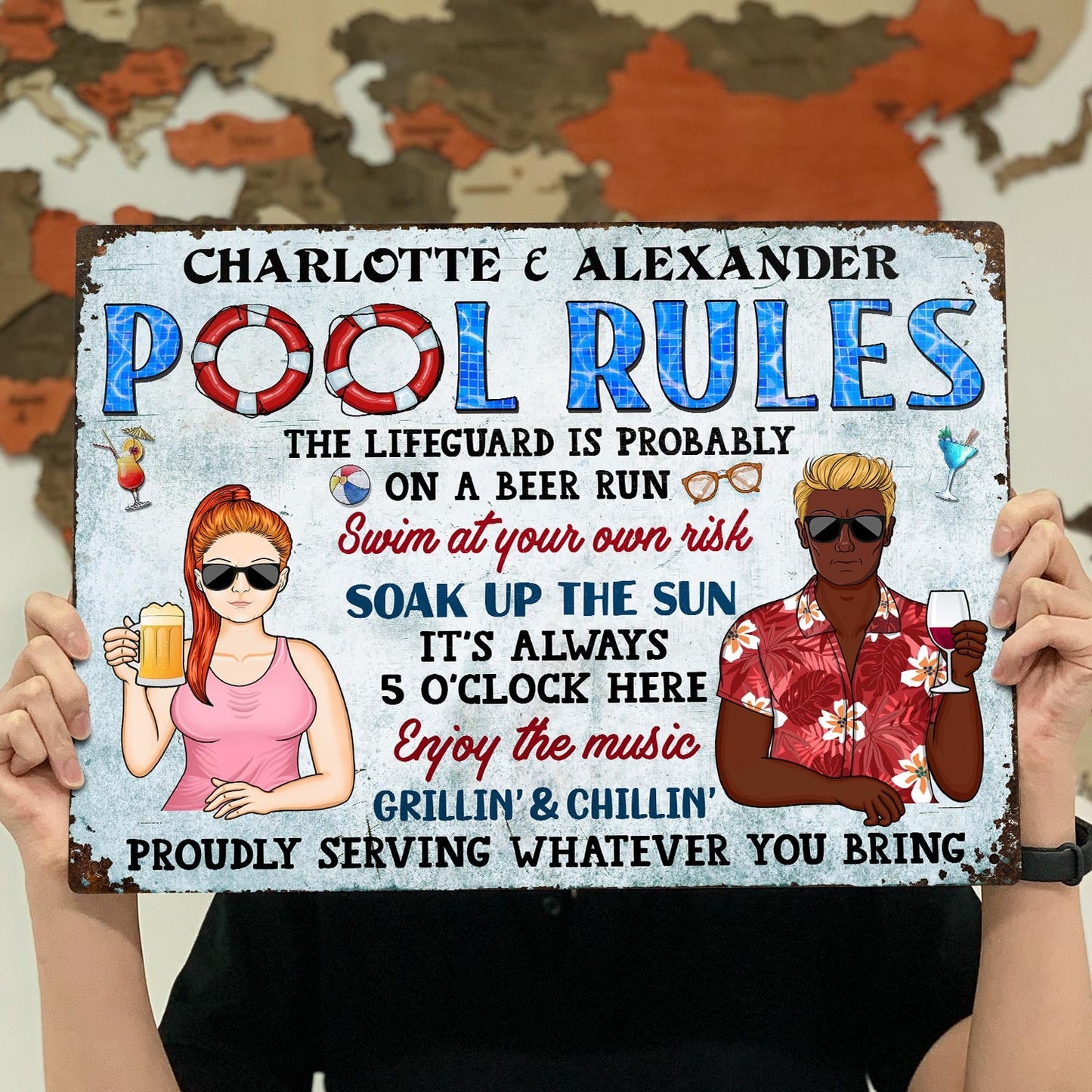 Pool Rules Soak Up The Sun Grilling - Home Decor, Backyard Decor, Gift For Her, Him, Family, Couples, Husband, Wife - Personalized Custom Classic Metal Signs