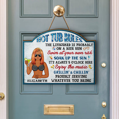 Pool Rules Swim At Your Own Risk Grilling - Home Decor, Backyard Decor, Gift For Her, Him, Couples, Husband, Wife, Family - Personalized Custom Shaped Wood Sign
