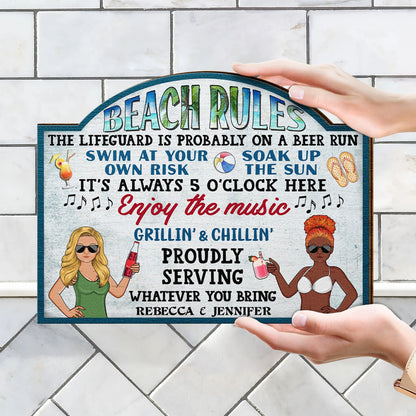 Pool Rules Swim At Your Own Risk Grilling Family - Home Decor, Backyard Decor, Gift For Her, Him, Couples, Husband, Wife - Personalized Custom Shaped Wood Sign
