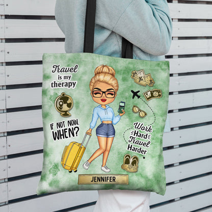 Travel Is My Therapy - Gift For Her, Travel Lovers - Personalized Custom Zippered Canvas Bag