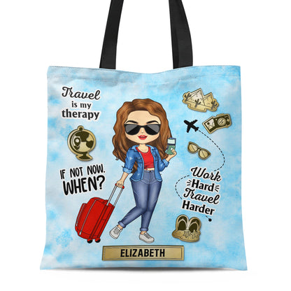 Travel Is My Therapy - Gift For Her, Travel Lovers - Personalized Custom Zippered Canvas Bag