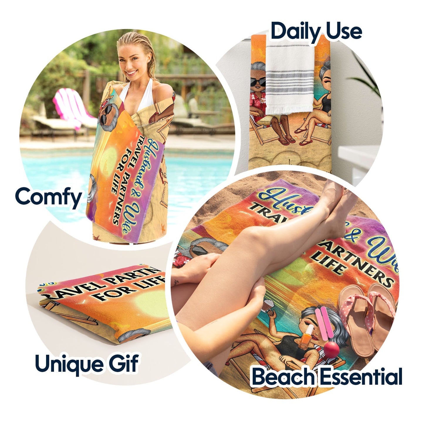 I Love You To The Beach And Back Chibi Traveling Beach Swimming Picnic Vacation - Birthday, Funny Gift For Her, Him, Couples, Family - Personalized Custom Beach Towel