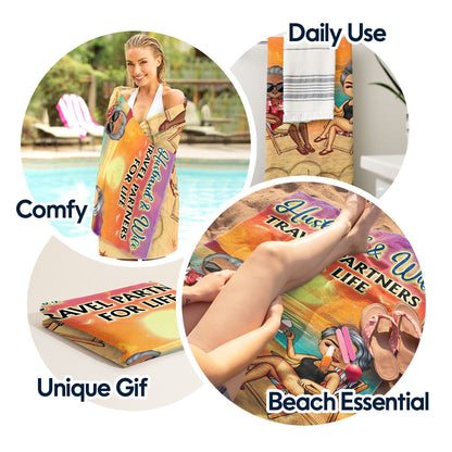 I Love You To The Beach And Back Chibi Traveling Beach Swimming Picnic Vacation - Birthday, Funny Gift For Her, Him, Couples, Family - Personalized Custom Beach Towel