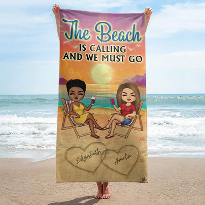 I Love You To The Beach And Back Chibi Traveling Beach Swimming Picnic Vacation - Birthday, Funny Gift For Her, Him, Couples, Family - Personalized Custom Beach Towel