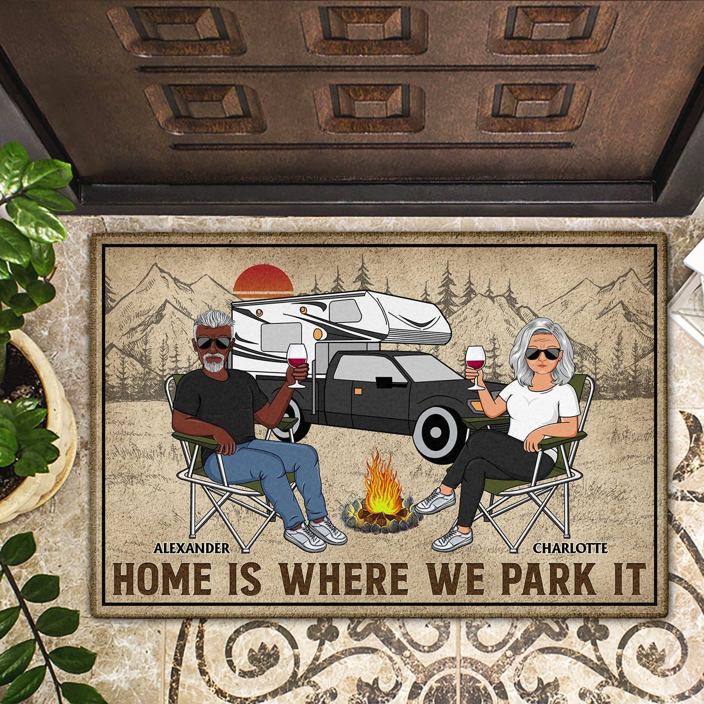 Home Is Where We Park It - Family Gifts For Couples, Husband, Wife, Camping Lovers - Personalized Doormat